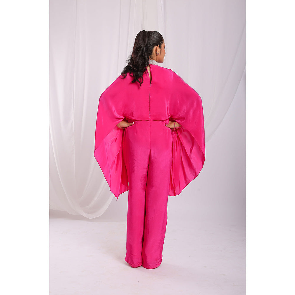 Ellemora Pink Tassel Tie Cape Jumpsuit