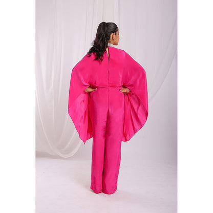 Ellemora Pink Tassel Tie Cape Jumpsuit