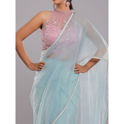 Ellemora Blue Glacial Beauty Handcrafted Saree with Stitched Blouse