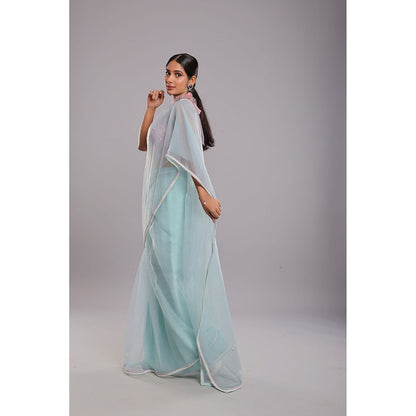 Ellemora Blue Glacial Beauty Handcrafted Saree with Stitched Blouse