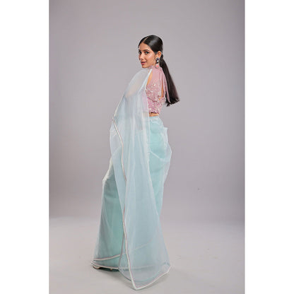 Ellemora Blue Glacial Beauty Handcrafted Saree with Stitched Blouse