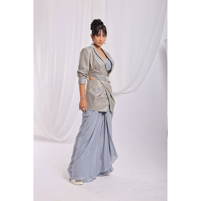 Ellemora Grey Steel Elegance Drape Ensemble Skirt with Bustier and Blazer (Set of 3)