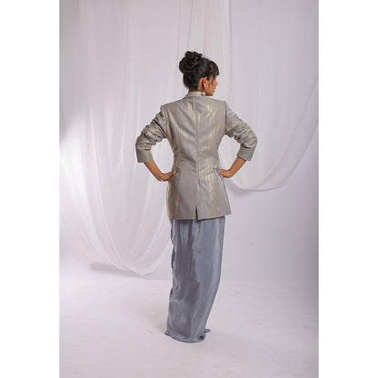 Ellemora Grey Steel Elegance Drape Ensemble Skirt with Bustier and Blazer (Set of 3)