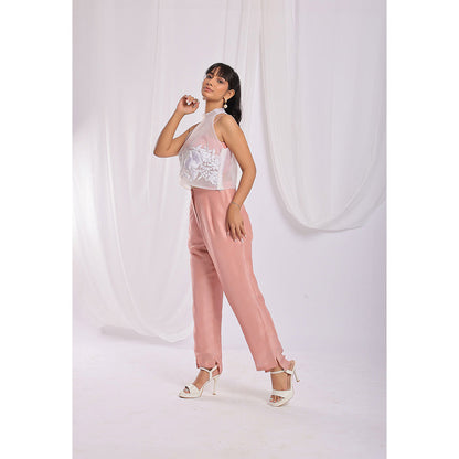 Ellemora Nude Pink Charm Embroidered Top with Inner and Pant (Set of 3)