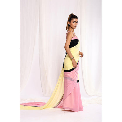 Ellemora Pink Blush & Buttercup Dawn Pre-Draped Saree with Stitched Blouse