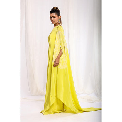 Ellemora Yellow Tie Dye Pre-Draped Saree with Stitched Blouse