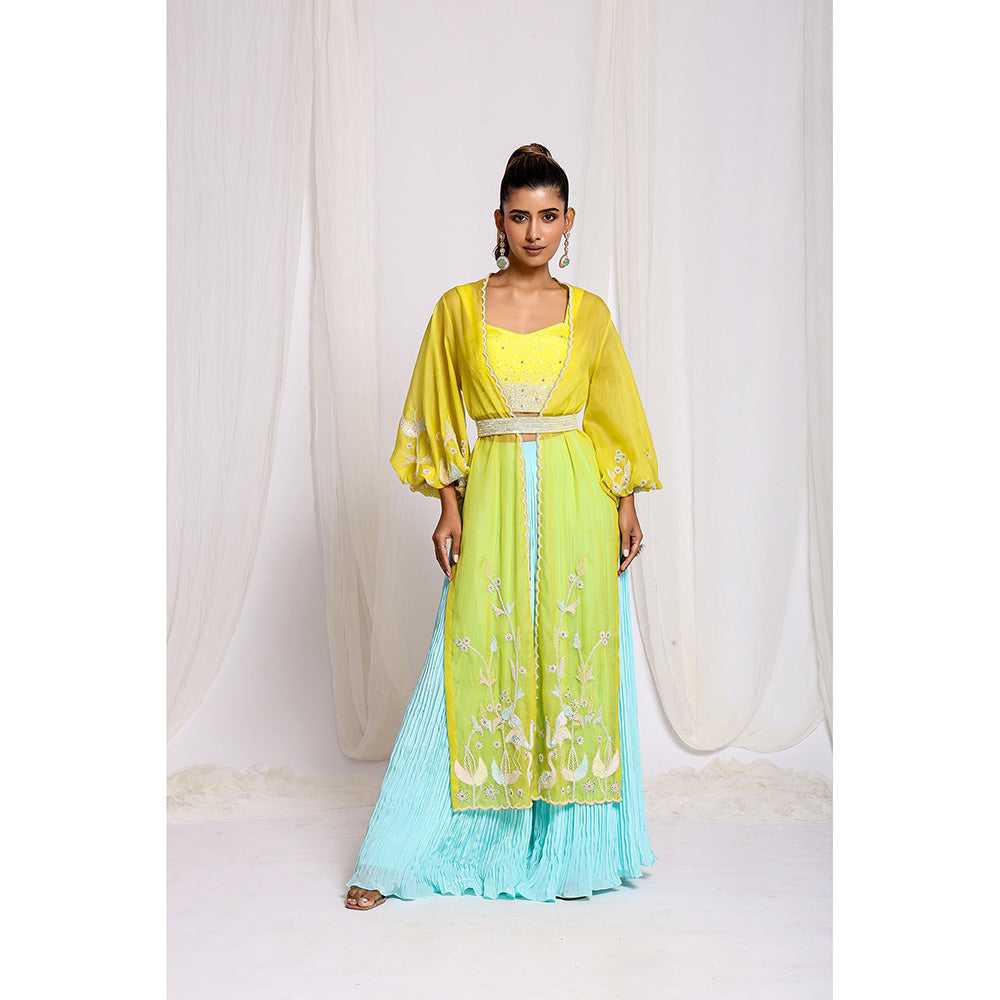 Ellemora Yellow Sunshine Symphony Blouse with Palazzo, Shrug and Belt (Set of 4)
