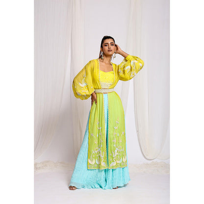 Ellemora Yellow Sunshine Symphony Blouse with Palazzo, Shrug and Belt (Set of 4)