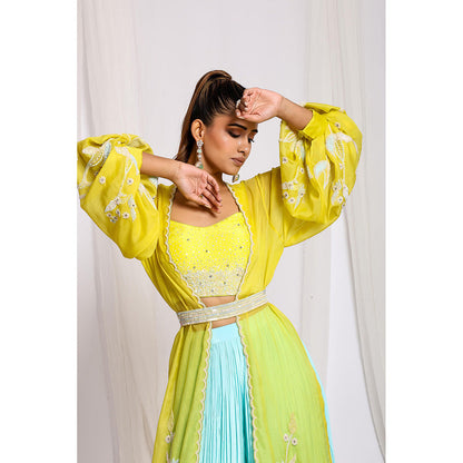 Ellemora Yellow Sunshine Symphony Blouse with Palazzo, Shrug and Belt (Set of 4)