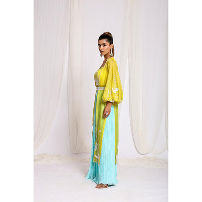 Ellemora Yellow Sunshine Symphony Blouse with Palazzo, Shrug and Belt (Set of 4)