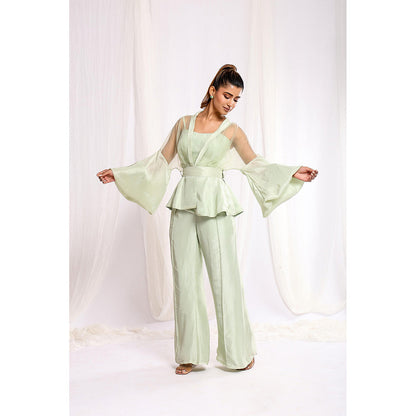 Ellemora Green Leafy Grace Trio Bustier with Top and Pant (Set of 3)