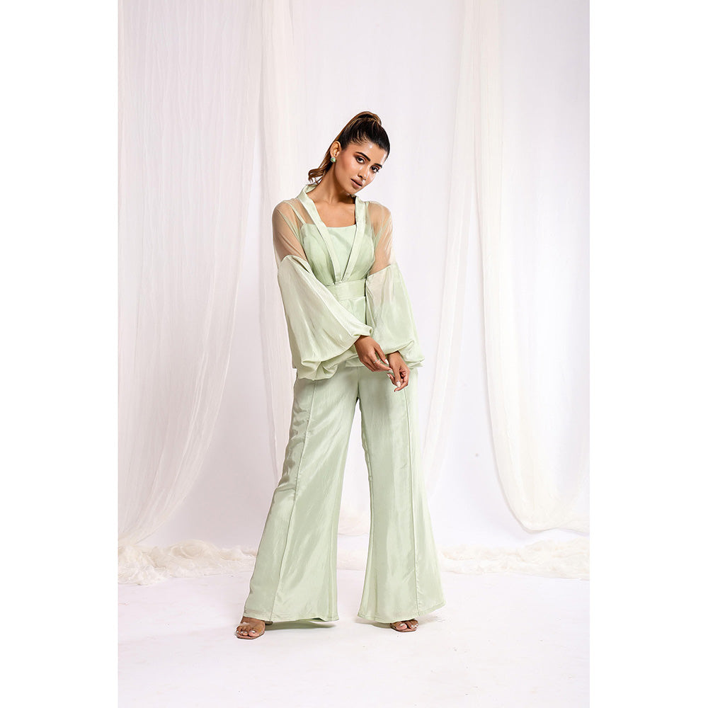 Ellemora Green Leafy Grace Trio Bustier with Top and Pant (Set of 3)