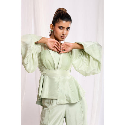 Ellemora Green Leafy Grace Trio Bustier with Top and Pant (Set of 3)