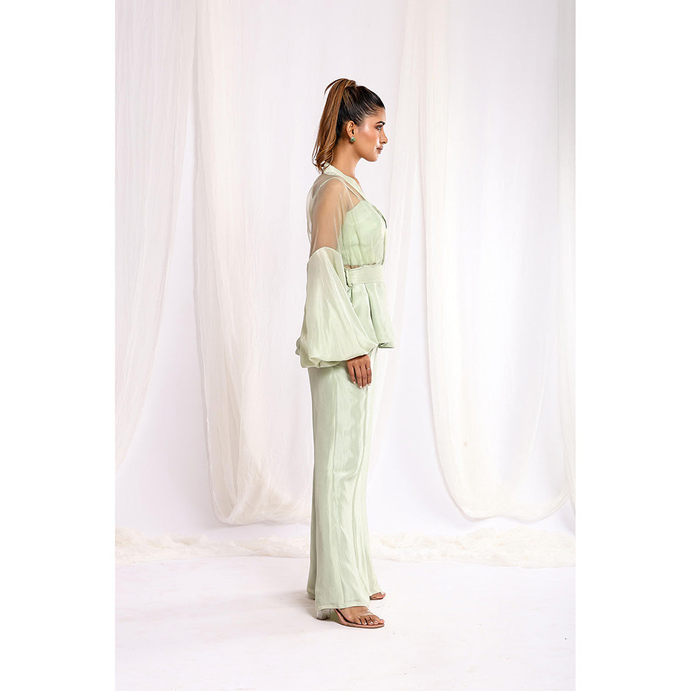 Ellemora Green Leafy Grace Trio Bustier with Top and Pant (Set of 3)