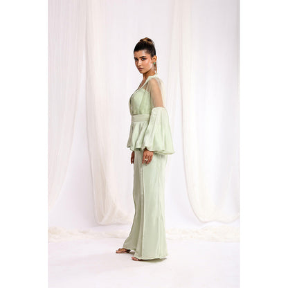 Ellemora Green Leafy Grace Trio Bustier with Top and Pant (Set of 3)