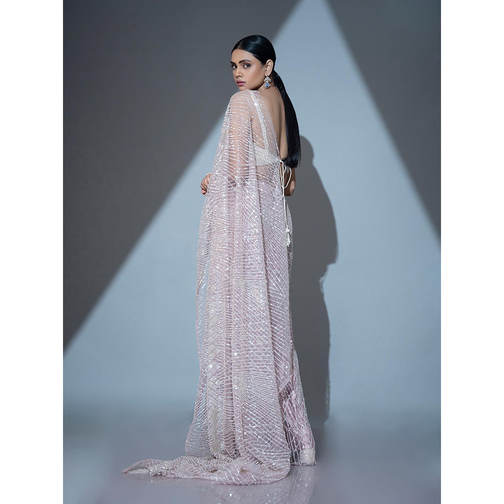 Ellemora Ivory Bloom Pre Drape Saree with Stitched Blouse