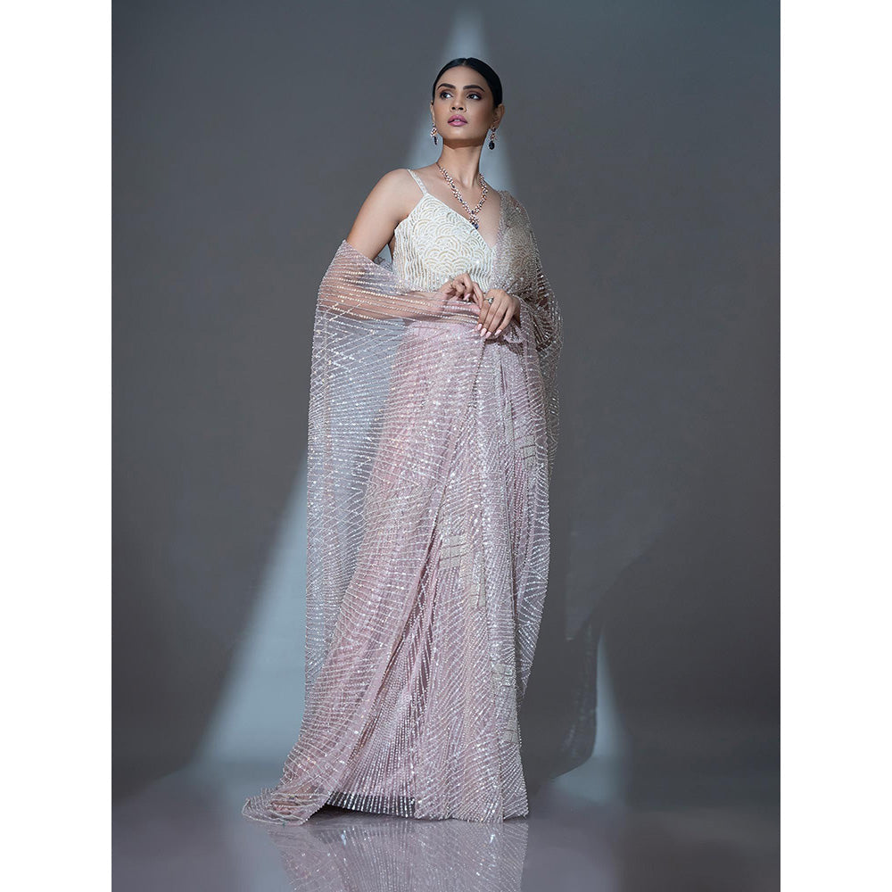 Ellemora Ivory Bloom Pre Drape Saree with Stitched Blouse
