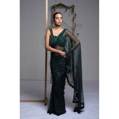 Ellemora Emerald Mist Pre Drape Saree with Stitched Blouse