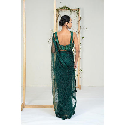 Ellemora Emerald Mist Pre Drape Saree with Stitched Blouse