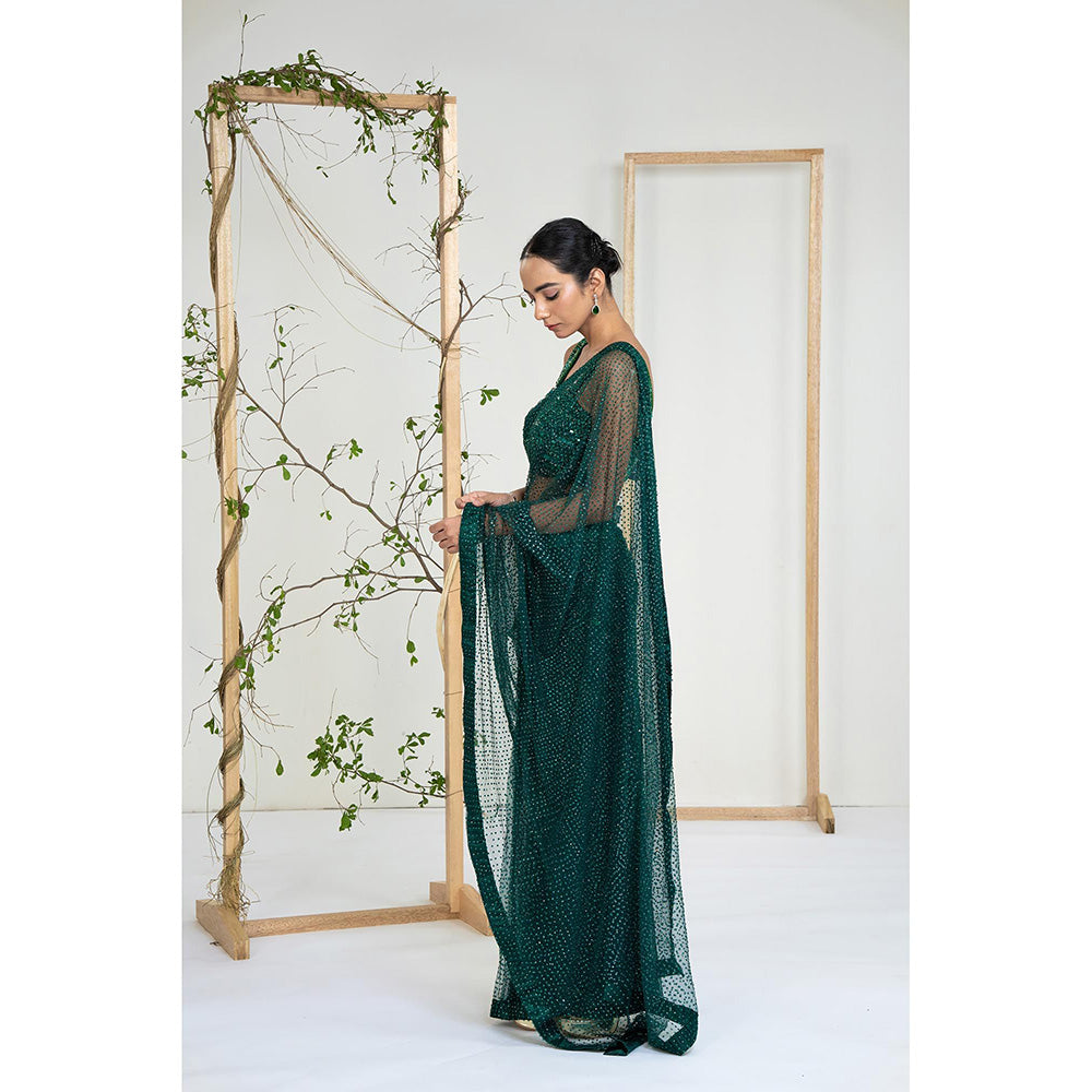 Ellemora Emerald Mist Pre Drape Saree with Stitched Blouse