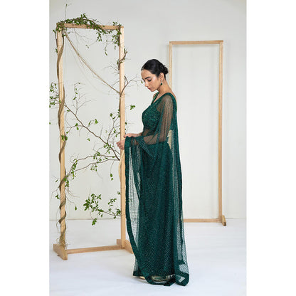 Ellemora Emerald Mist Pre Drape Saree with Stitched Blouse