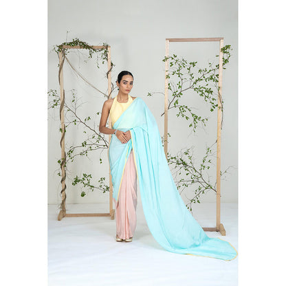 Ellemora Aqua Buttercup Breeze Pre Drape Saree with Stitched Blouse