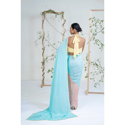 Ellemora Aqua Buttercup Breeze Pre Drape Saree with Stitched Blouse