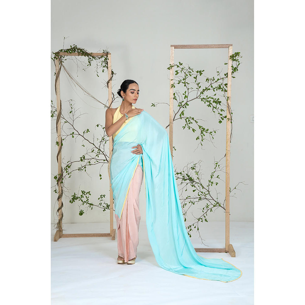 Ellemora Aqua Buttercup Breeze Pre Drape Saree with Stitched Blouse