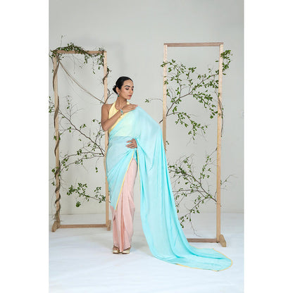Ellemora Aqua Buttercup Breeze Pre Drape Saree with Stitched Blouse