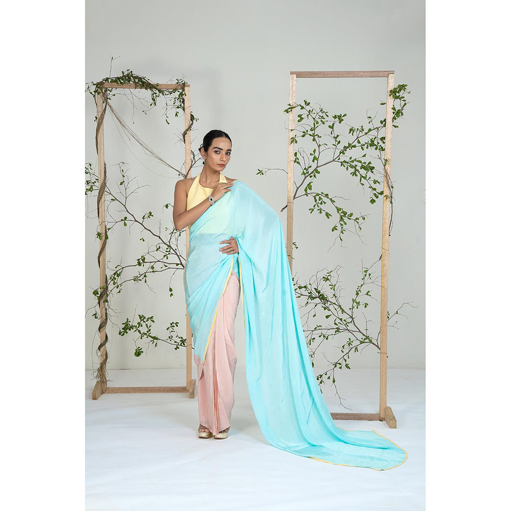 Ellemora Aqua Buttercup Breeze Pre Drape Saree with Stitched Blouse