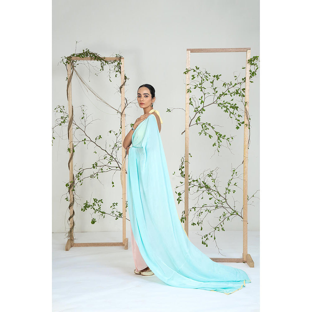 Ellemora Aqua Buttercup Breeze Pre Drape Saree with Stitched Blouse