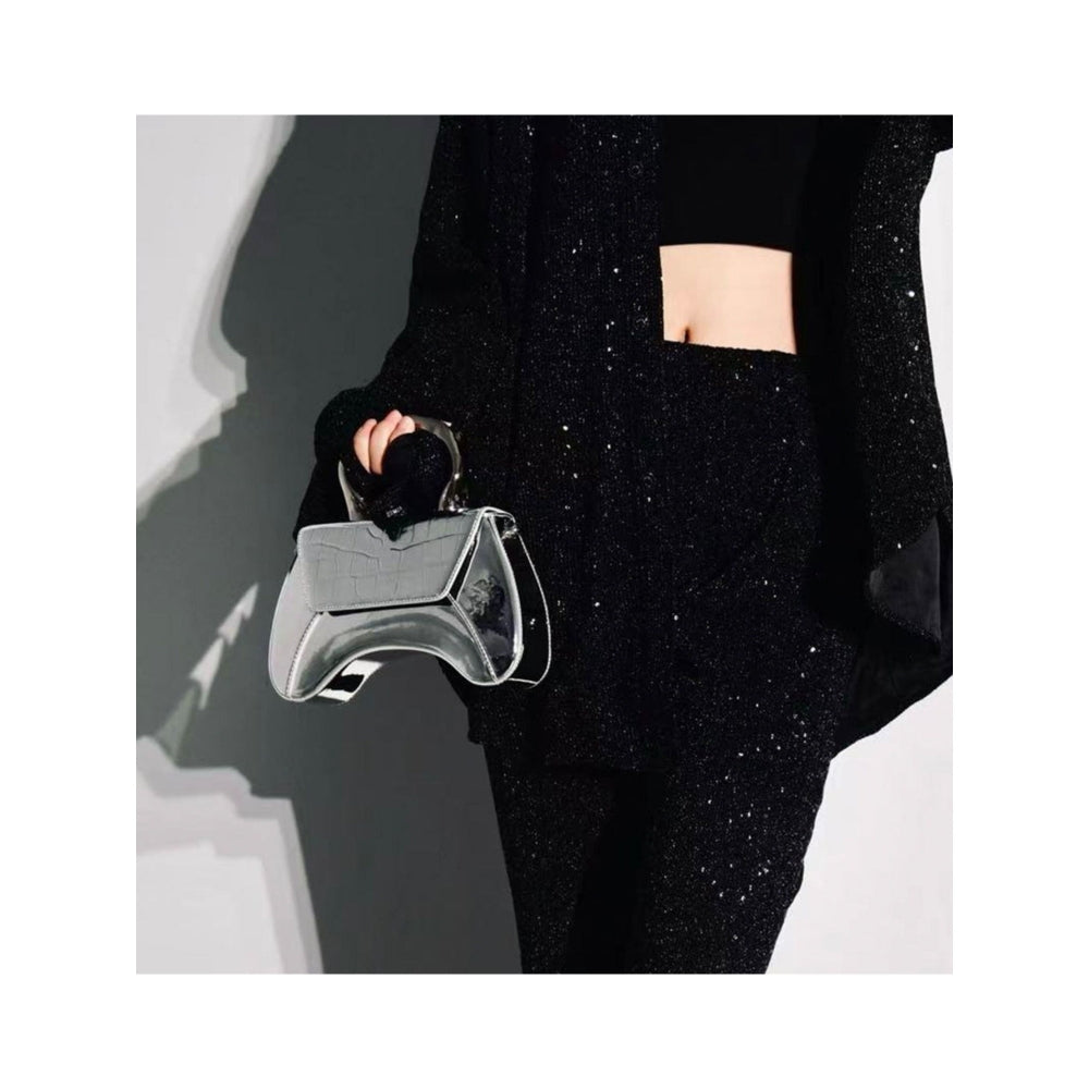 ELLEGANTI Women Silver Leather Handbag