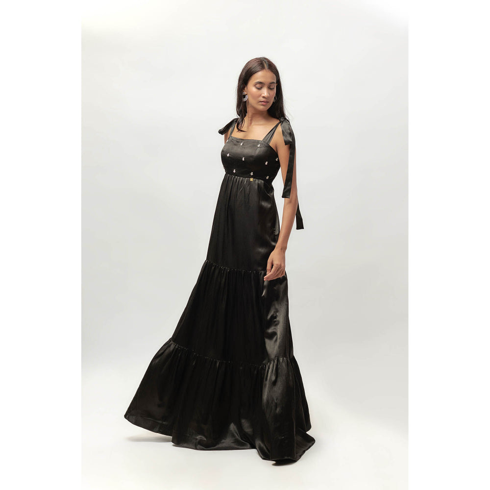 EMBLAZE Black Embellished Tie-Up Dress