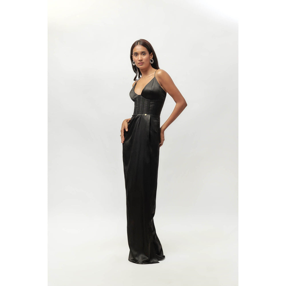 EMBLAZE Black Corset Solid Drape Gown