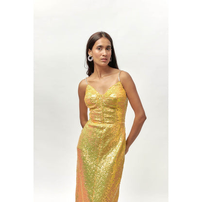 EMBLAZE Yellow Sequin Embellished Dress