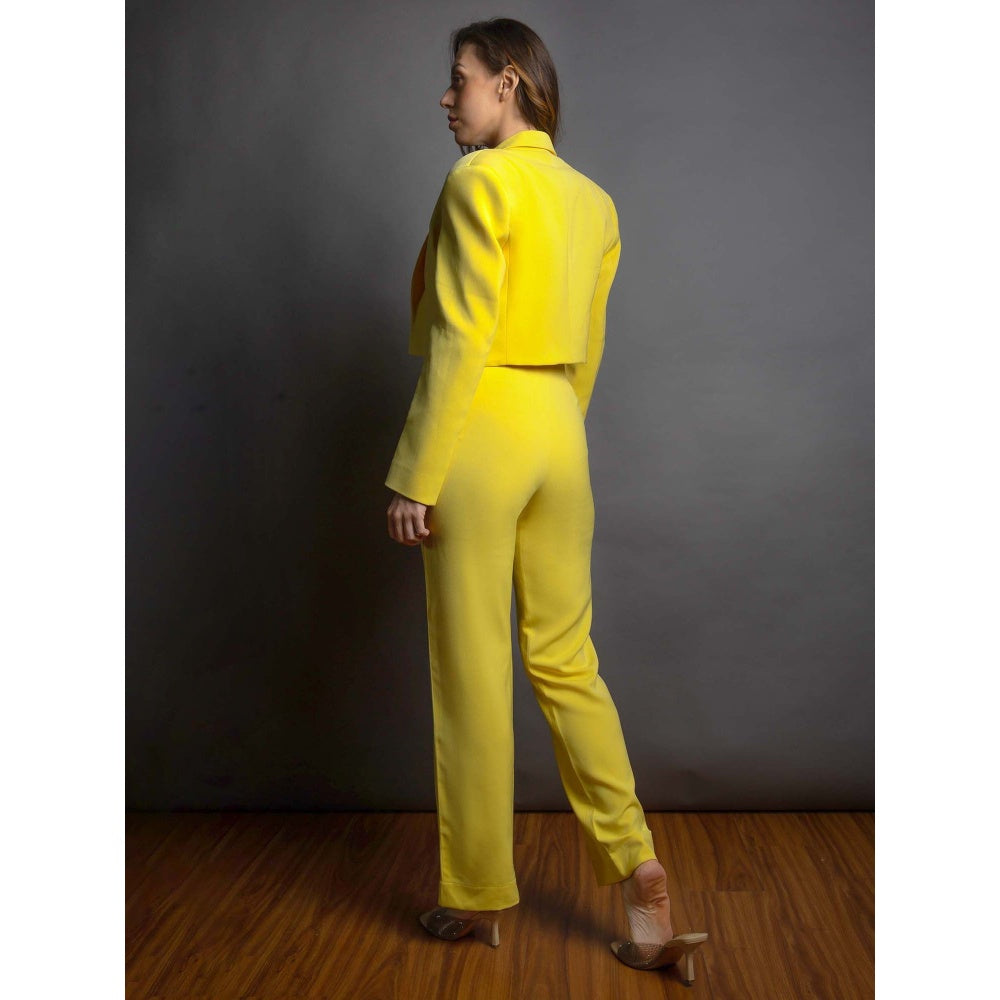 EMBLAZE Yellow Viscose Pant with Bustier and Blazer