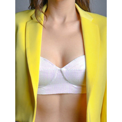 EMBLAZE Yellow Viscose Pant with Bustier and Blazer