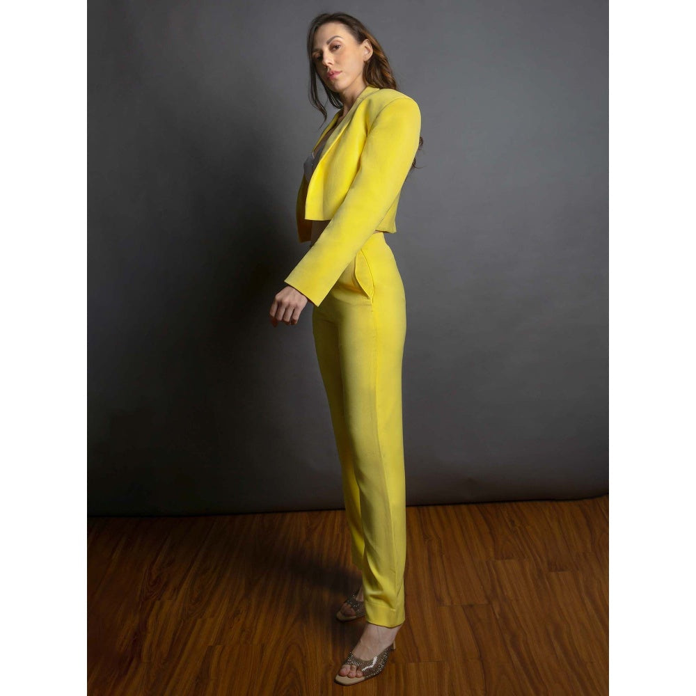 EMBLAZE Yellow Viscose Pant with Bustier and Blazer