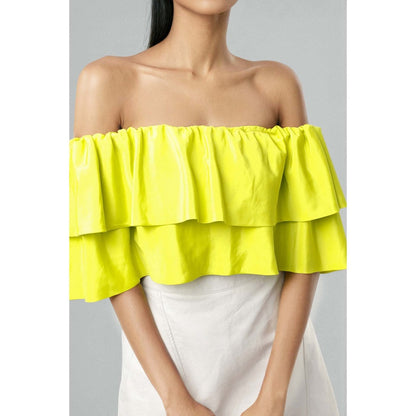 EMBLAZE Yellow Off-Shoulder Crop Top