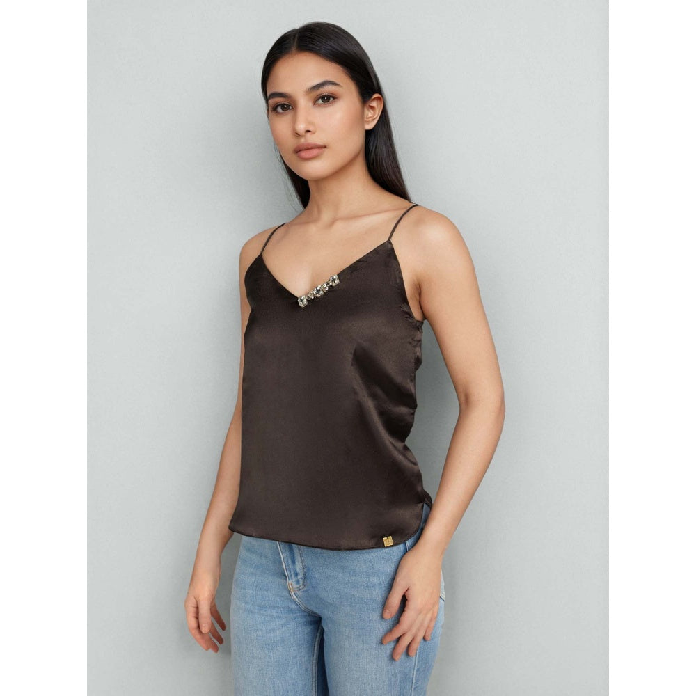 EMBLAZE Brown Satin Slip Top