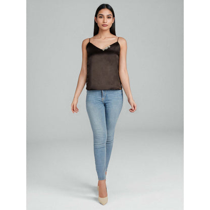 EMBLAZE Brown Satin Slip Top