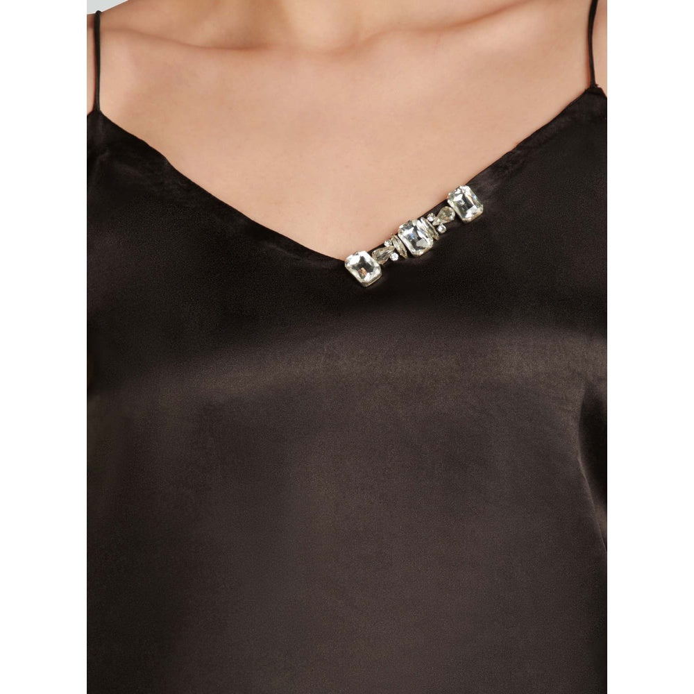 EMBLAZE Brown Satin Slip Top