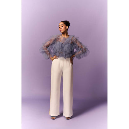 EMBLAZE Light Blue Tulle Ruffle Top