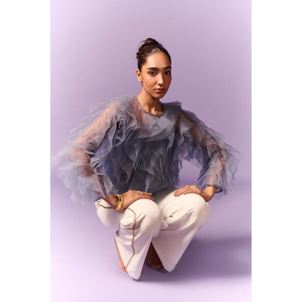 EMBLAZE Light Blue Tulle Ruffle Top