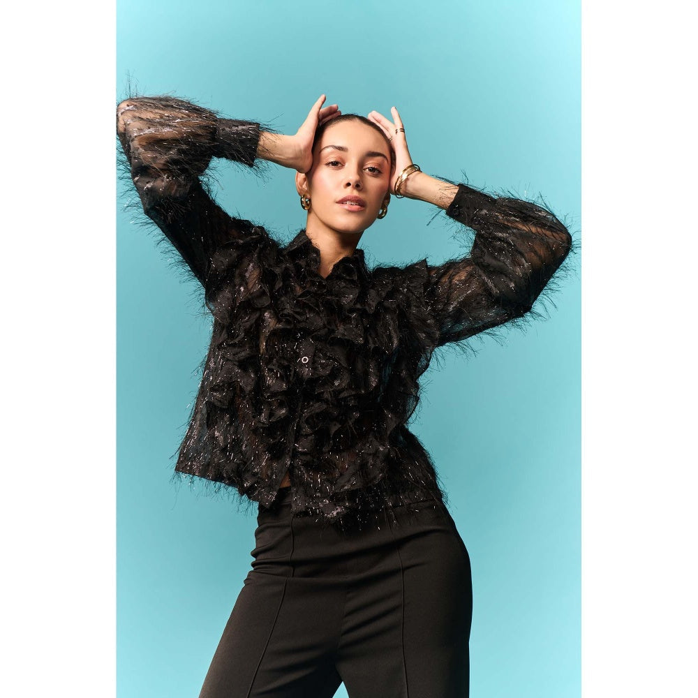 EMBLAZE Black Fur Ruffle Shirt