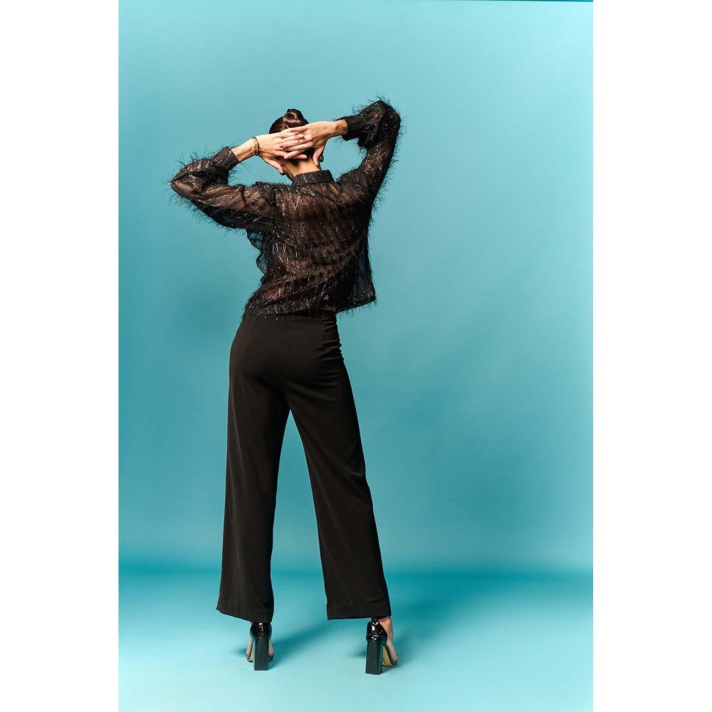 EMBLAZE Black Fur Ruffle Shirt