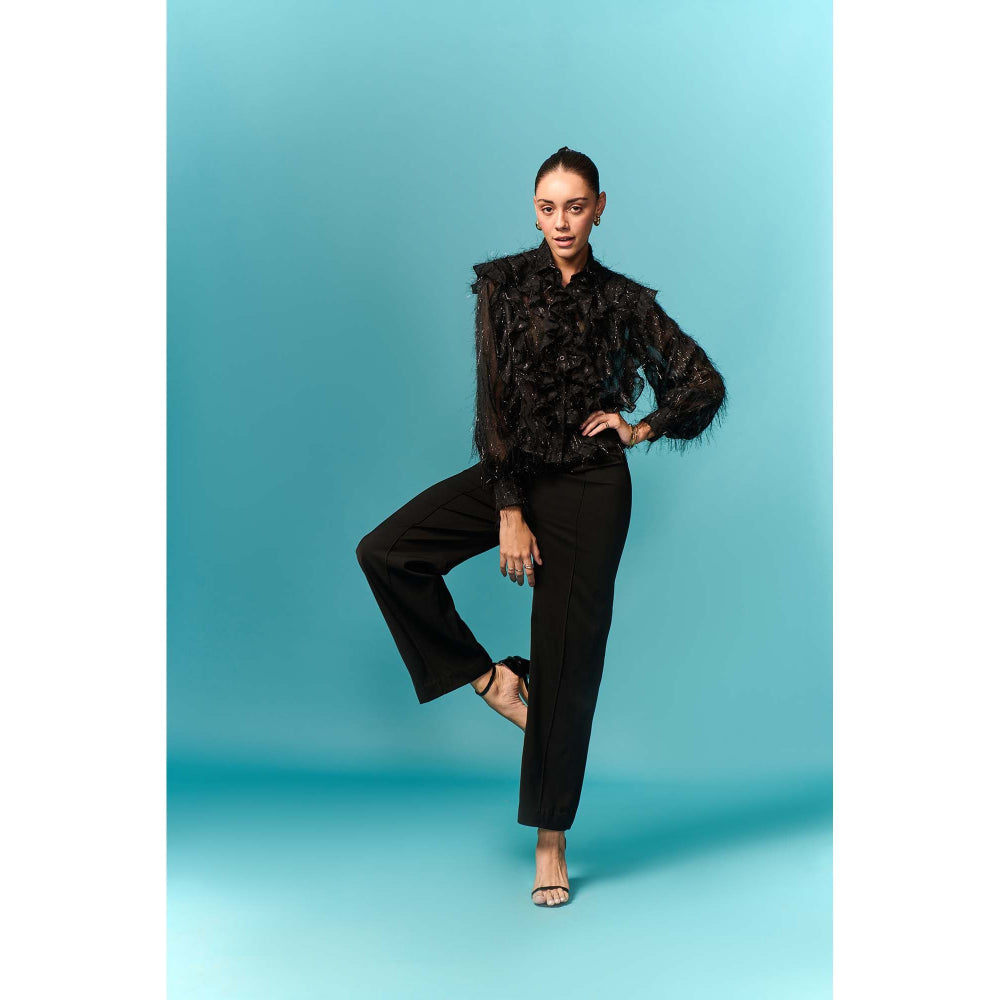 EMBLAZE Black Fur Ruffle Shirt