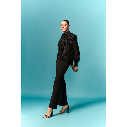EMBLAZE Black Fur Ruffle Shirt