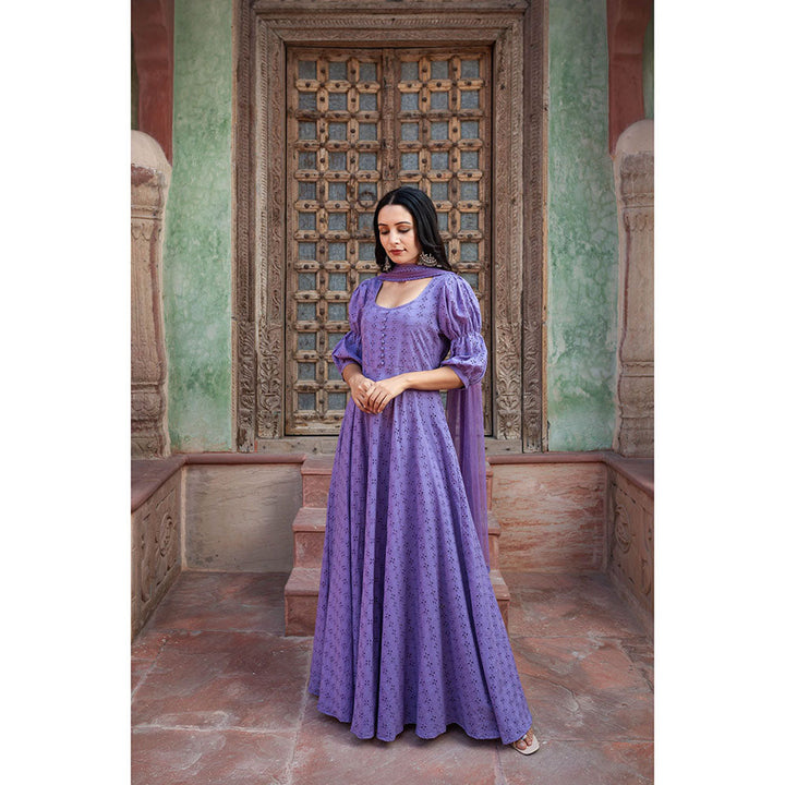 Empress Pitara Lavender Chikankari Anarkali (Set of 2)