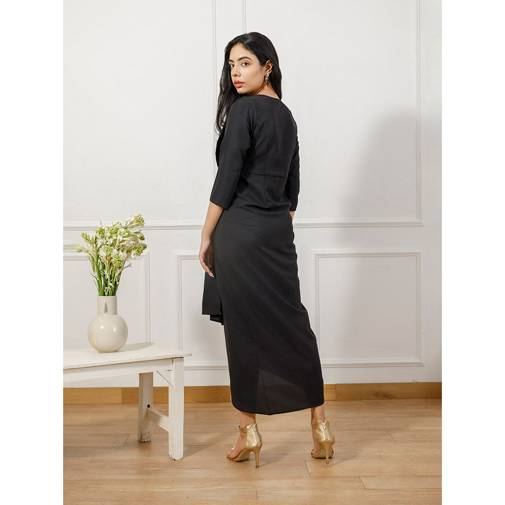 EMPRESS PITARA Rabiya Black Draped Midi Dress & Belt (Set of 2)